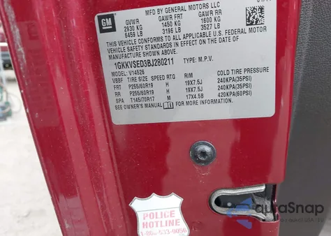 2011 GMC Acadia Slt-2 из США, поврежденный, VIN 1GKKVSED3BJ280211